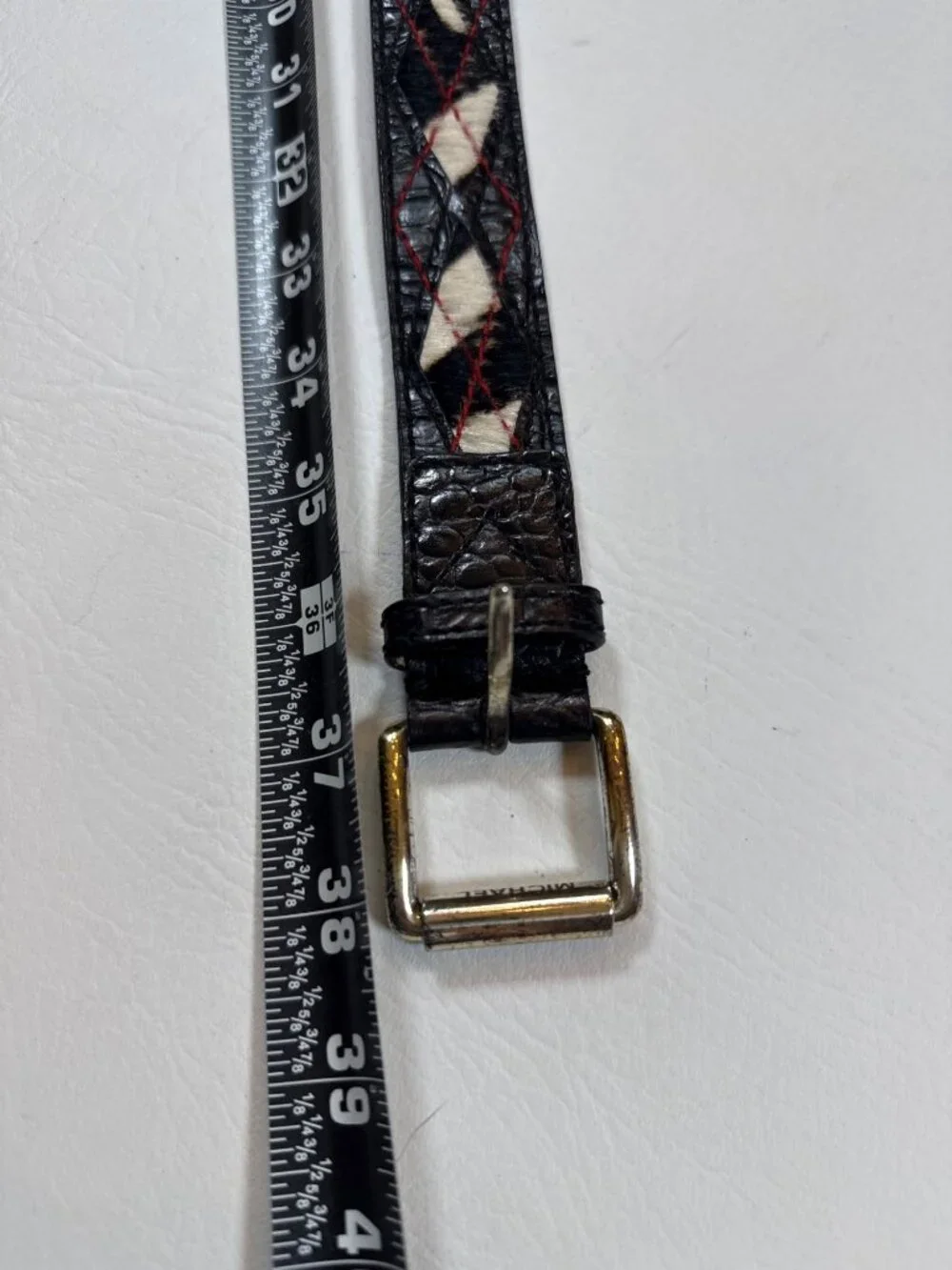 Michael Kors vintage Genuine Leather Black Belt womens Medium W/Faux Hair Design